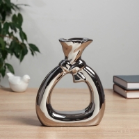 Керамическая ваза декоративная настольная &laquo;Шейн&raquo;, для цветов, сухоцветов, d отв.- 3 см, 19&times;15 см, серебро