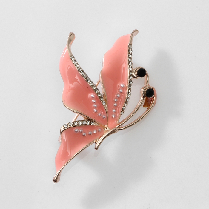 Брошь &laquo;Бабочка&raquo; нежность, цвет бело-розовый в розовом золоте