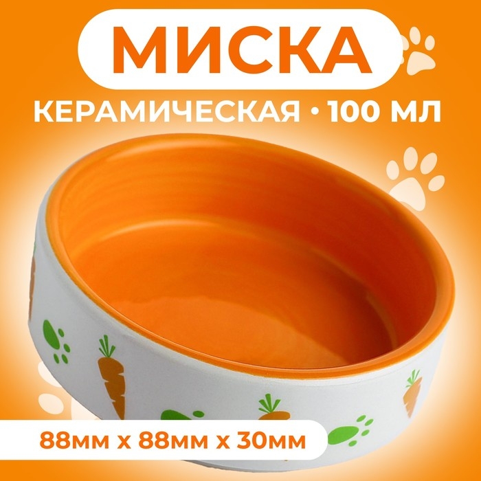 Миска керамическая с морковками 100 мл  8,8 х 8,8 х 3 см, белая/оранжевая