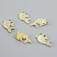 Декор для творчества металл, стразы "Двойной дельфин" голубой 2,2х2,1 см