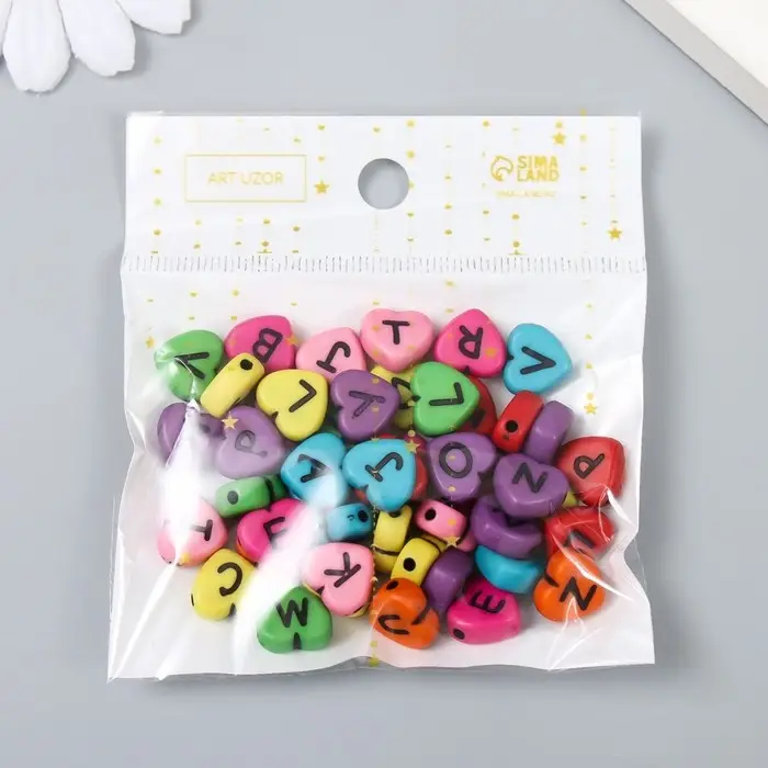 Набор бусин для рукоделия и плетения &laquo;Арт Узор. Яркие сердца с английскими буквами&raquo;, 20 г, пластик, 1&times;1 см
