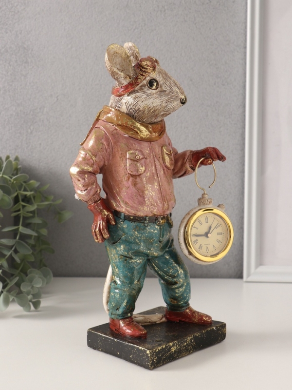 Сувенир полистоун с часами Сувенир полистоун с часами "Мышонок-пилот" 10,5х12,5х27,5 см