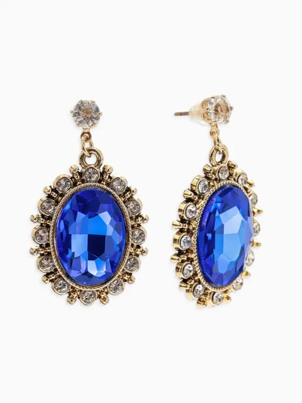 Серьги со стразами "Овал грань", цвет ярко-синий в золоте
