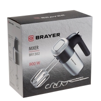Миксер BRAYER 1302BR, ручной, 800 Вт, 5 скоростей, 2 насадки, чёрно-серый Миксер BRAYER 1302BR, ручной, 800 Вт, 5 скоростей, 2 насадки, чёрно-серый