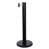 Стойка ограждения черная, с вытяжной лентой-470см белая, высота-90см, d-11см, напольный d-35см Стойка ограждения черная, с вытяжной лентой-470см белая, высота-90см, d-11см, напольный d-35см