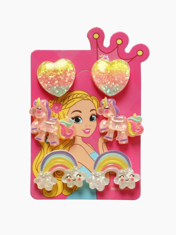 Серьги-клипсы детские на магните "Выбражулька" ассорти, форма МИКС (набор 3 пары)