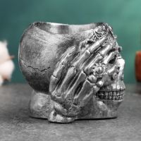 Фигурное кашпо "Череп" 9х9х8см, серебро