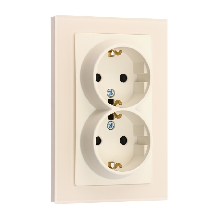 Розетка двухместная TOT Matte Glass, 16 А, скрытая, с з/к, стекло, бежевая Розетка двухместная TOT Matte Glass, 16 А, скрытая, с з/к, стекло, бежевая