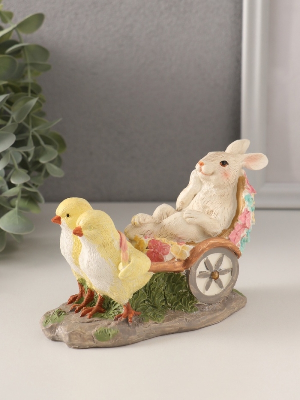 Сувенир полистоун "Цыплята везут кролика в колеснице" 14,5х7х9 см