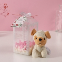 Набор подарочный "Пёсик белый" мыльные розовые розы 5 шт, роса 7х7х12 см