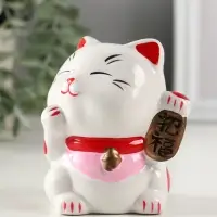 Копилка керамика "Манэки-нэко - иероглиф удача" розовый 7,2х8,3х10 см