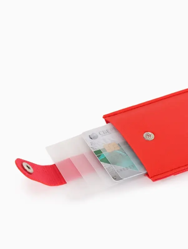 Картхолдер 7,9*0,5*10,3 см, 5 карт, на кнопке, красный