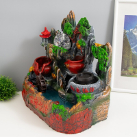 Фонтан настольный полистоун от сети свет "Водяная мельница и пагода" 30х19х31 см