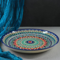 Ляган круглый &laquo;Риштан&raquo;, 36 см, сине-красный орнамент