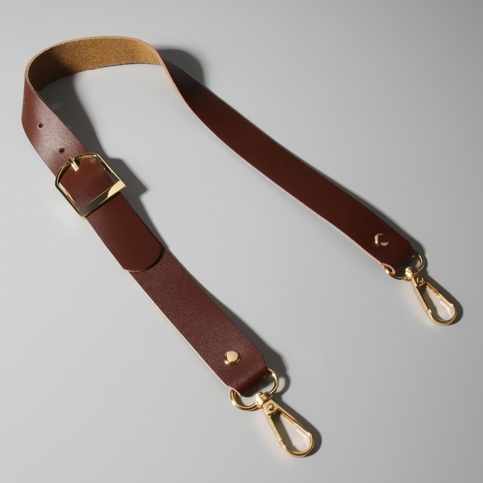 Ручка для сумки из натуральной кожи, регулируемая, с карабинами, 60 &plusmn; 2 см &times; 2,5 см, цвет коричневый/золотой