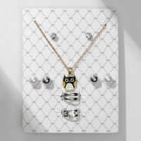 Гарнитур 6 предметов: 3 пары пусет, кулон 2 кольца &laquo;Сова&raquo;, цветной в золоте, 45 см