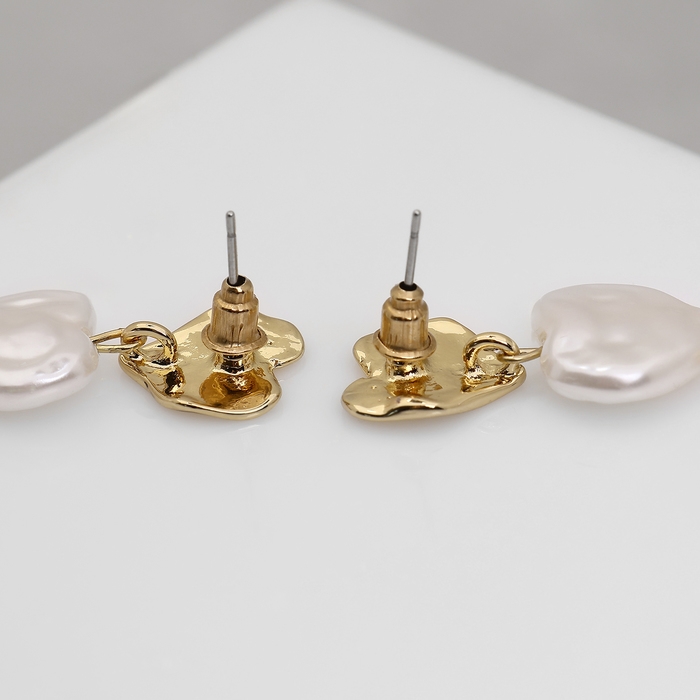 Серьги с жемчугом &laquo;Сердца&raquo; трио, цвет золото