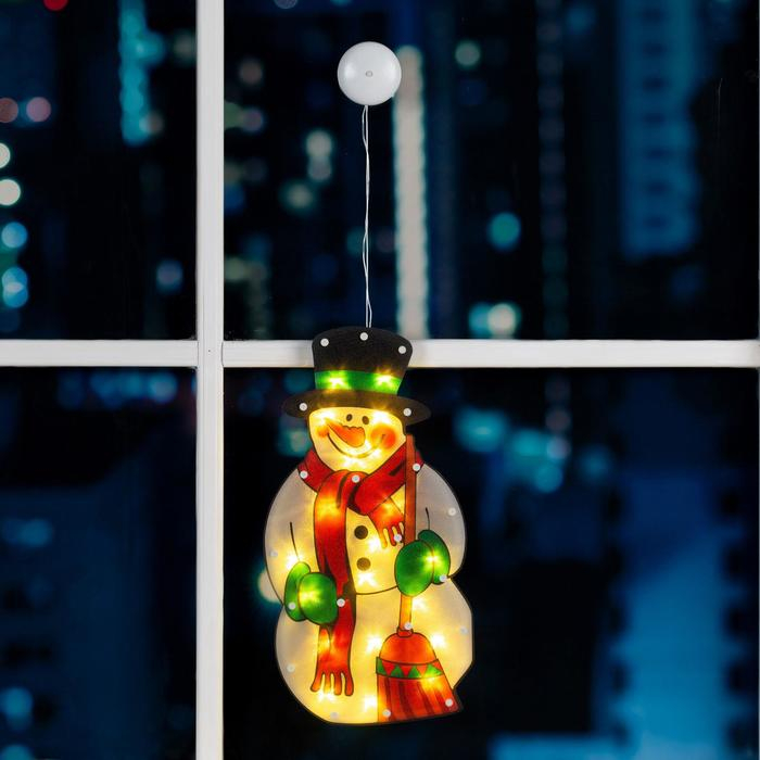 Светодиодная фигура на присоске &laquo;Снеговик&raquo; 22 &times; 44 см, пластик, батарейки АААх3 (не в комплекте), свечение тёплое белое