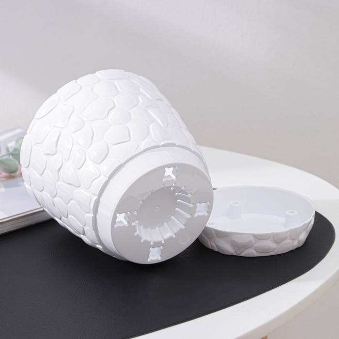 Горшок для цветов с поддоном &laquo;Камешки&raquo;, 1,6 л, пластик, белый