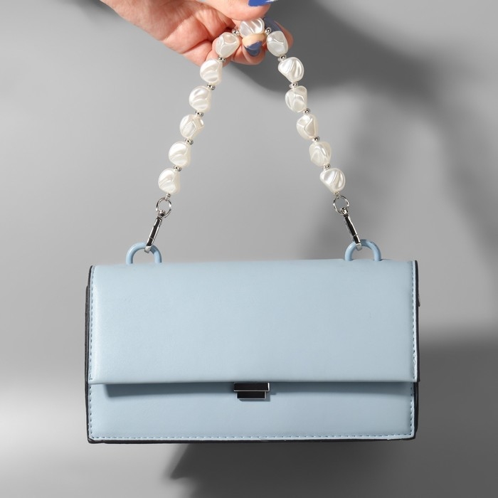 Ручка для сумки, перламутровые бусы, 26 см, цвет белый/серебряный