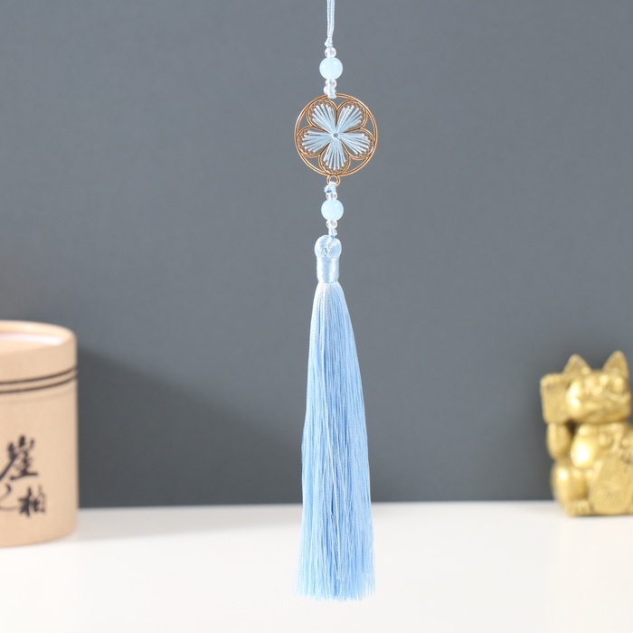 Подвеска текстиль, металл Подвеска текстиль, металл "Цветок в оправе" голубой 1х3х19,5 см