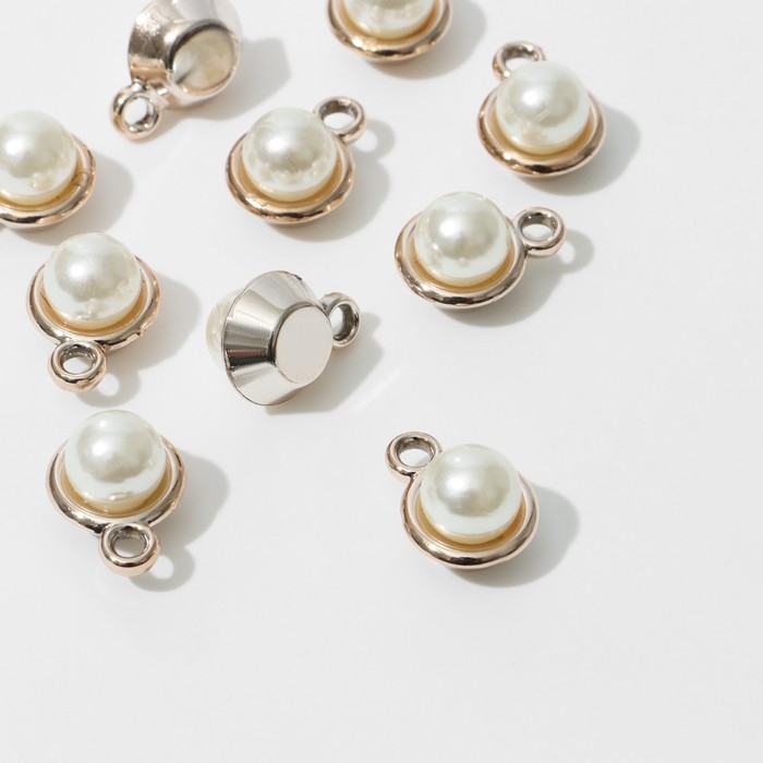 Концевик-подвеска &laquo;Жемчуг&raquo; шарик 1,8&times;1,4&times;0,8 см, (набор10 шт.), цвет белый в золоте