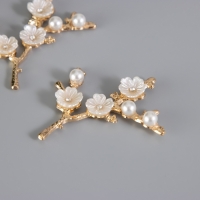 Декор для творчества металл "Ветвь цветочная" стразы, жемчужины 5х6 см