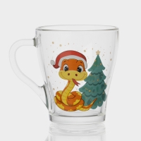 Кружка стеклянная кофейная &laquo;Новогодние змейки&raquo;, 250 мл, МИКС