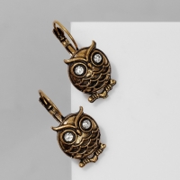 Серьги &laquo;Птица&raquo; филин на ветке, цвет белый в чернёном золоте