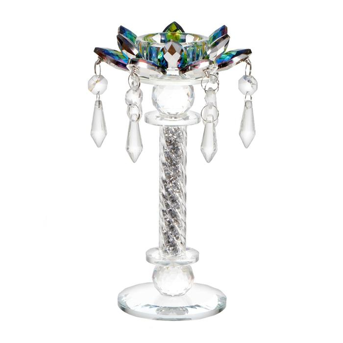 Подсвечник стекло на 1 свечу Подсвечник стекло на 1 свечу "Лотос на пьедестале" зелень голография 22,3х10,5х10,5 см