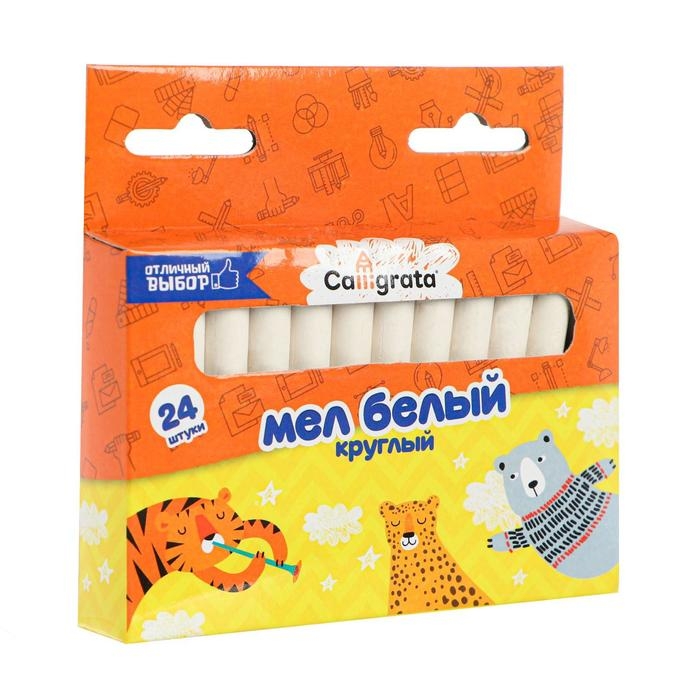 Мел школьный белый, набор 24 штуки круглый беспыльный, в картонной коробке Мел школьный белый, набор 24 штуки круглый беспыльный, в картонной коробке