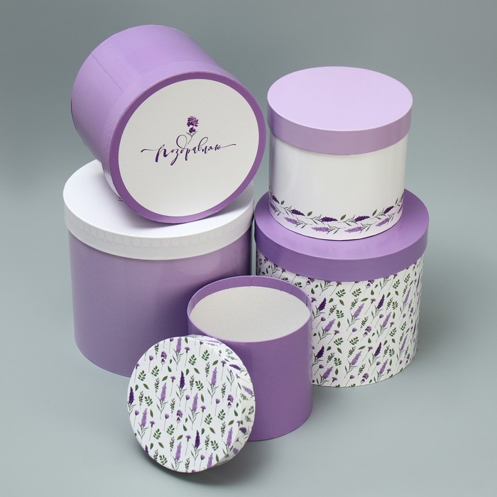Набор шляпных коробок 5 в 1, упаковка подарочная, «Лаванда», 13 х 14 ‒ 19.5 х 22 см Набор шляпных коробок 5 в 1, упаковка подарочная, «Лаванда», 13 х 14 ‒ 19.5 х 22 см