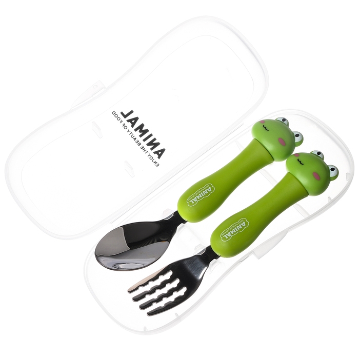 Набор детских столовых приборов в футляре &laquo;Лягушата&raquo;, вилка, ложка