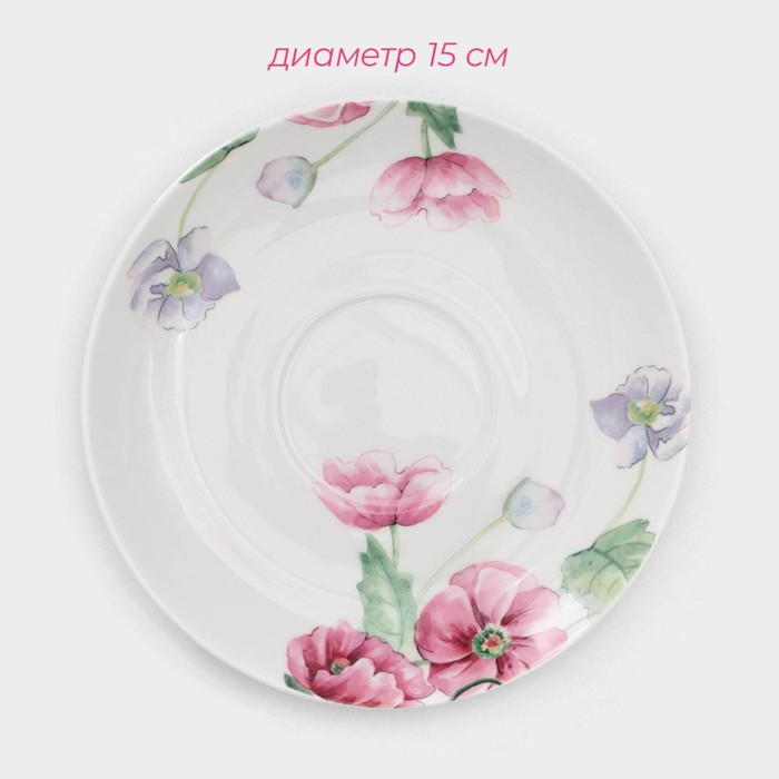 Сервиз фарфоровый чайный Доляна &laquo;Зайка&raquo;, 12 предметов: 6 чашек 250 мл, 6 блюдец d=15 см, цвет белый