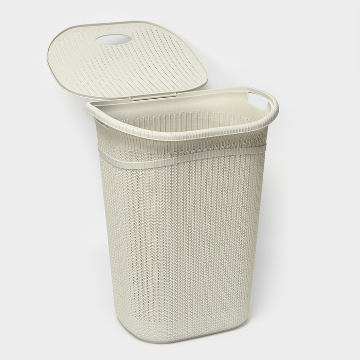 Корзина бельевая с крышкой &laquo;Вязание&raquo;, 55 л, 45&times;36&times;57 см, цвет белый ротанг