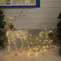 Светодиодная фигура &laquo;Олень с санями серебристый&raquo;, олень: 50 &times; 85 &times; 18 см, сани: 70 &times; 43 &times; 22 см, металл, 220 В, свечение тёплое белое