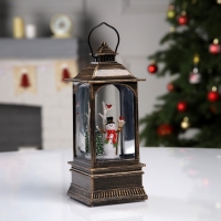 Светодиодная фигура &laquo;Фонарь со снеговиком&raquo; 7.8 &times; 19.5 &times; 7.8 см, пластик, батарейки ААх3 (не в комплекте), USB, свечение тёплое белое