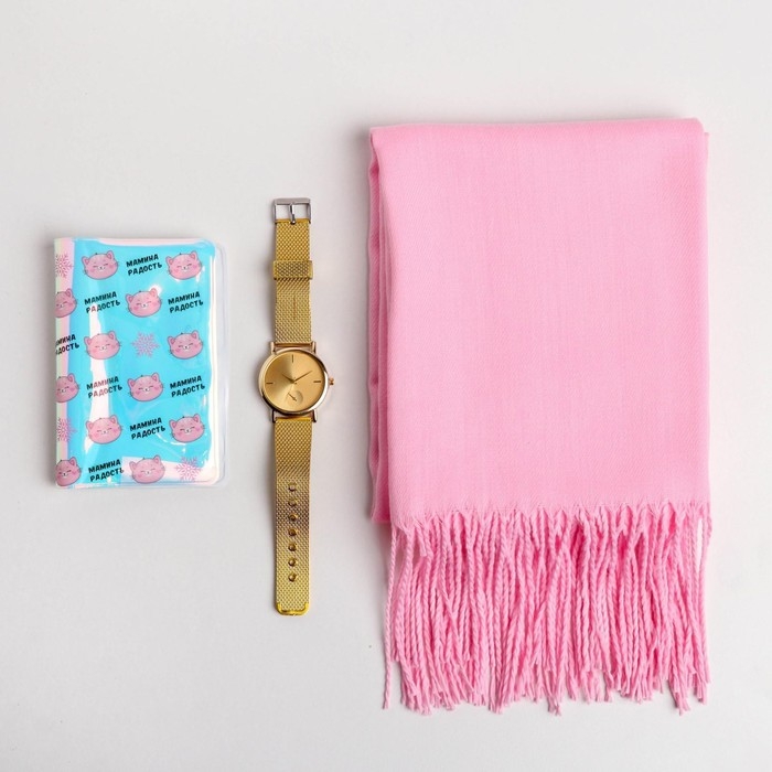 Набор &laquo;Зимнего чуда!&raquo;: палантин (180х68 см), обложка для паспорта и наручные часы