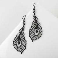 Серьги висячие «Перья» павлина, цвет чёрный матовый, 7,5 см Серьги висячие «Перья» павлина, цвет чёрный матовый, 7,5 см