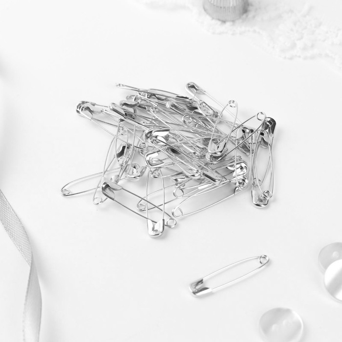 Булавки английские, 32 &times; 5 мм, 50 шт, цвет серебряный