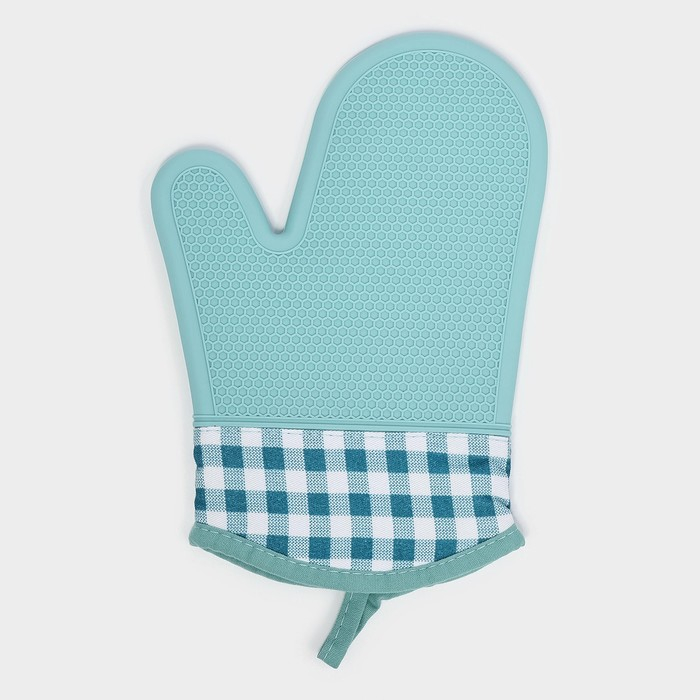 Рукавица для горячего с манжетой Доляна «Клетка», силикон, 27×18,5 см, цвет мятный Рукавица для горячего с манжетой Доляна «Клетка», силикон, 27×18,5 см, цвет мятный