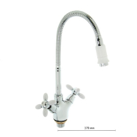 Смеситель для кухни Accoona A4882G, двухрычажный, с гибким изливом, белый/хром Смеситель для кухни Accoona A4882G, двухрычажный, с гибким изливом, белый/хром