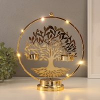 Подсвечник на 2 свечи "Дерево с птичками" с подсветкой, d-3,5 см 9,5х23,5х27 см Подсвечник на 2 свечи "Дерево с птичками" с подсветкой, d-3,5 см 9,5х23,5х27 см