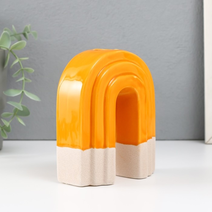 Подсвечник керамика на 1 свечу "Скара" песочно-оранжевый 10,2х6х12,8 см