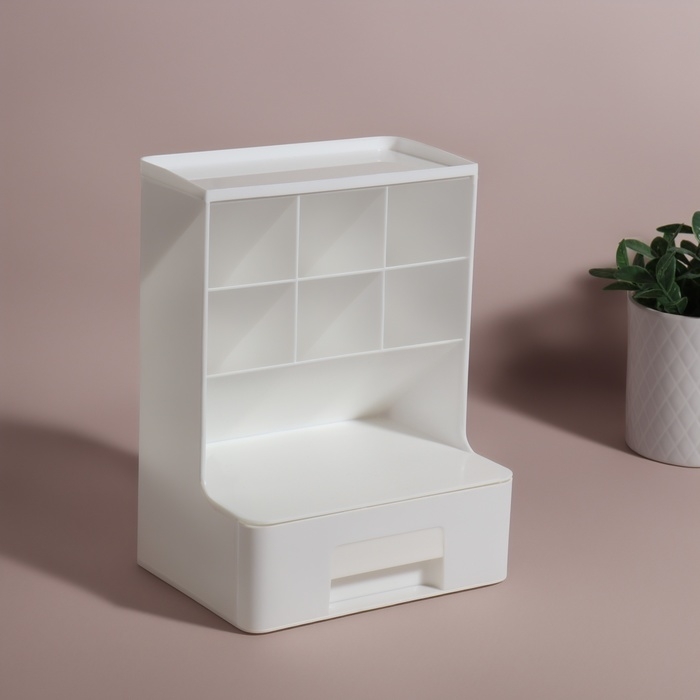Органайзер для хранения, 6 секции, 1 ящик, 24 &times; 14 &times; 18 см, цвет белый