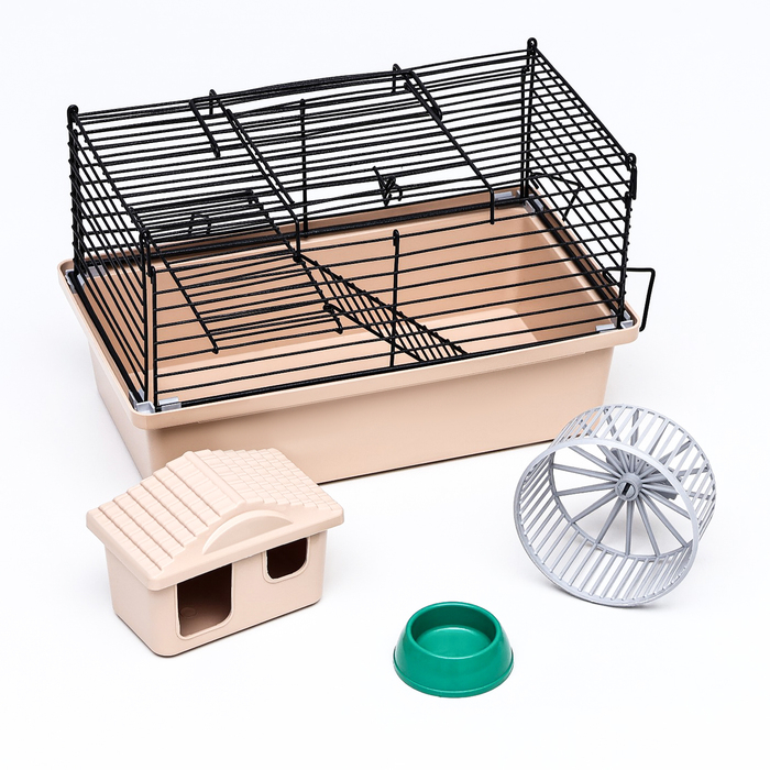 Клетка-мини для грызунов Клетка-мини для грызунов "Пижон" №2, укомплектованная, 27 х 15 х 16 см, бежевая