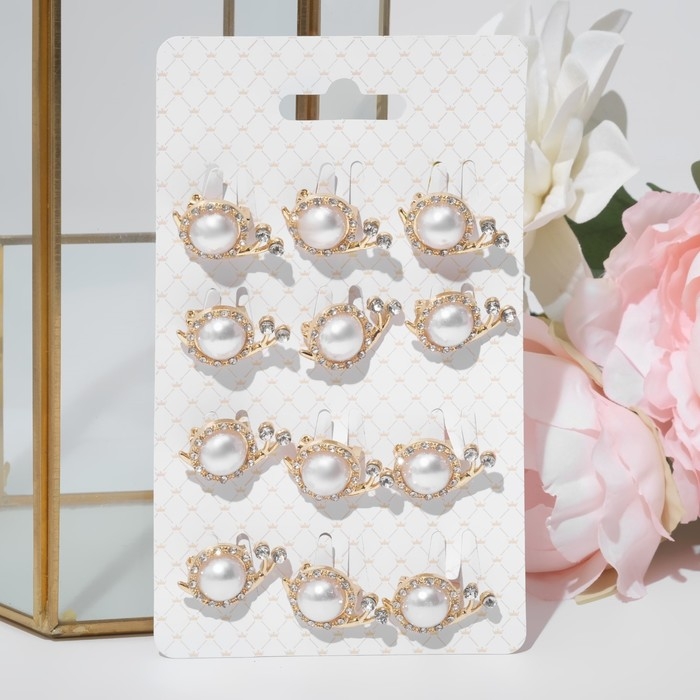 Брошь &laquo;Улиточка&raquo; с жемчужиной, цвет белый в золоте (неделимая фасовка 12 шт., цена за шт.)