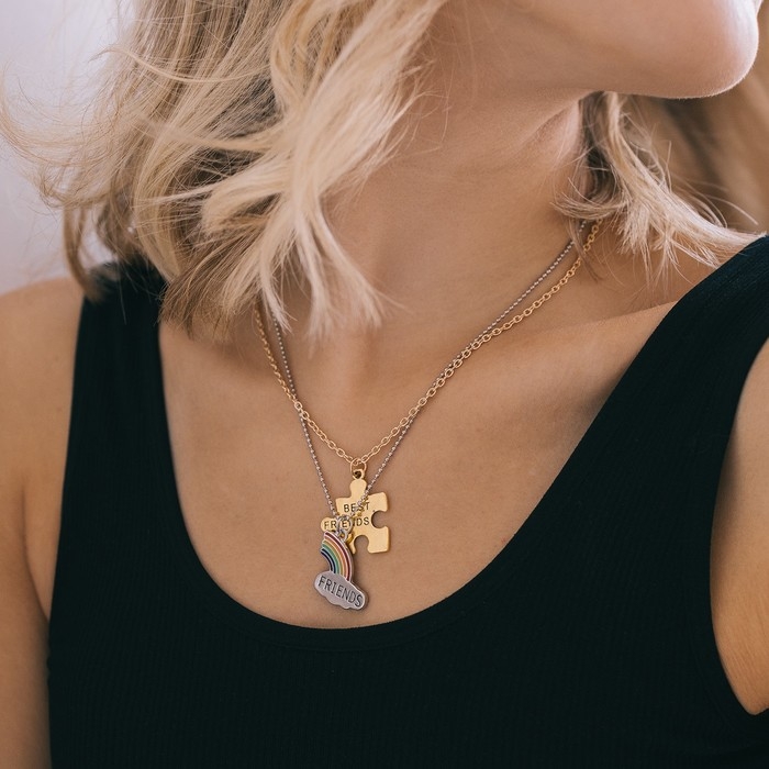 Кулоны &laquo;Неразлучники&raquo; best friends, пазл, цвет чернёное золото, 52 см