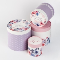 Набор шляпных коробок 4 в 1 &laquo;Акварельные цветы&raquo;, 12 х 12 - 20 х 20 см