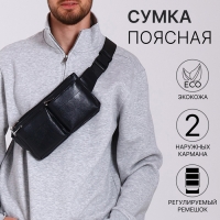 Сумка поясная на молнии, 2 наружных кармана, цвет чёрный Сумка поясная на молнии, 2 наружных кармана, цвет чёрный